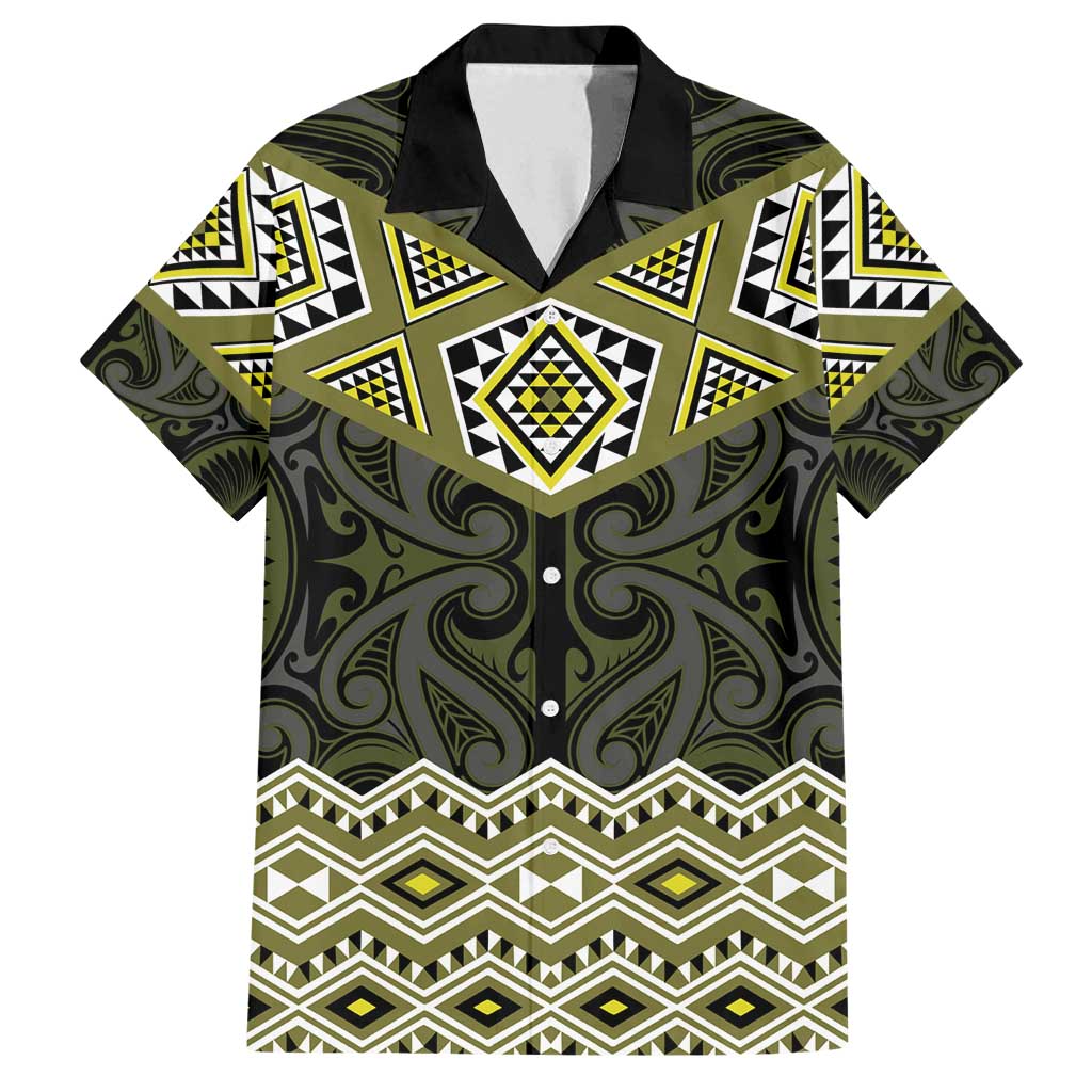 New Zealand Aotearoa Family Matching Off Shoulder Maxi Dress and Hawaiian Shirt Yellow Taniko Art Maori Pattern LT05 Dad's Shirt - Short Sleeve Yellow - Polynesian Pride