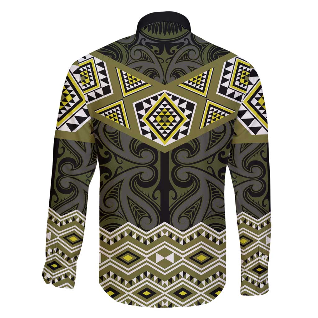 New Zealand Aotearoa Family Matching Off Shoulder Maxi Dress and Hawaiian Shirt Yellow Taniko Art Maori Pattern LT05 - Polynesian Pride