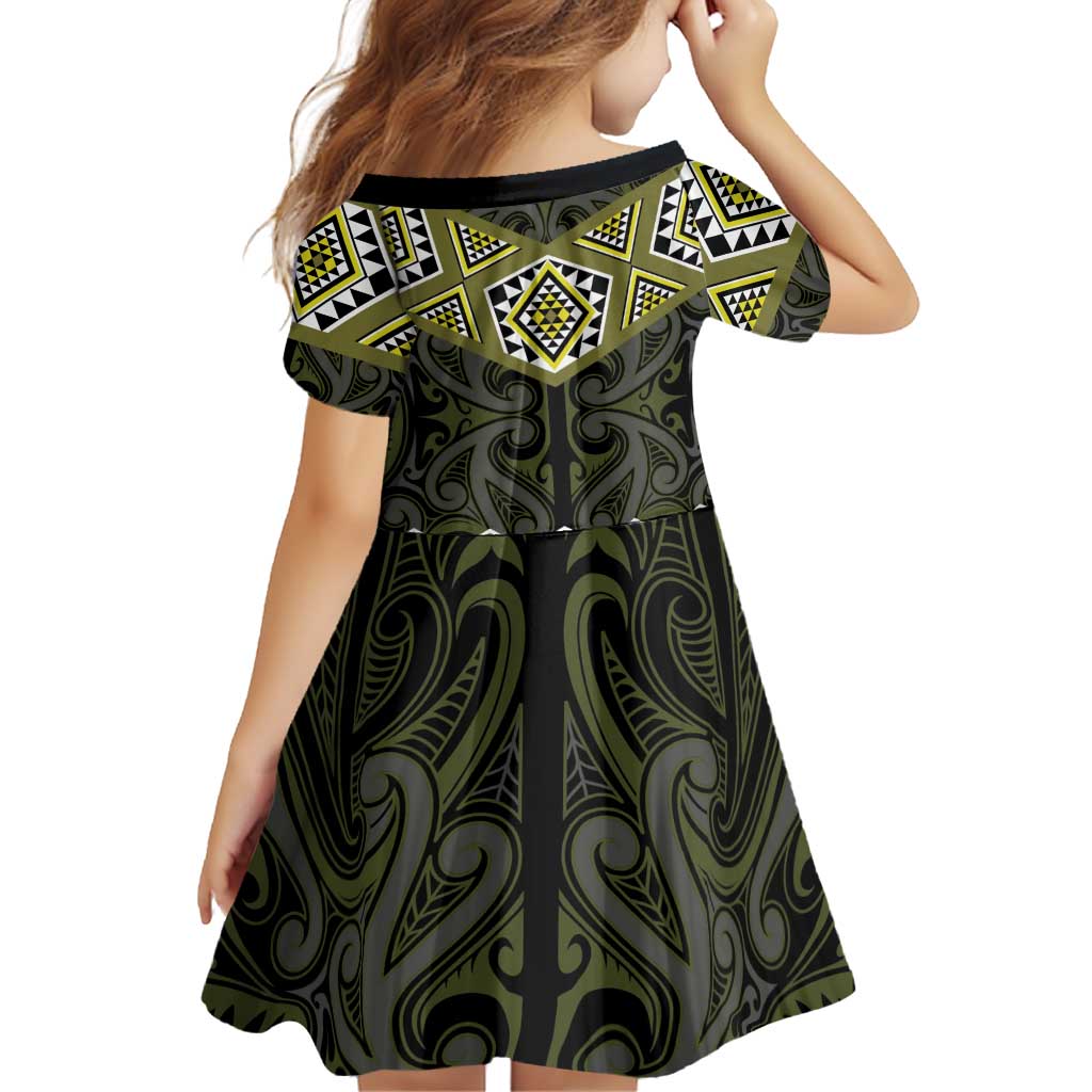 New Zealand Aotearoa Family Matching Off Shoulder Short Dress and Hawaiian Shirt Yellow Taniko Art Maori Pattern LT05 - Polynesian Pride