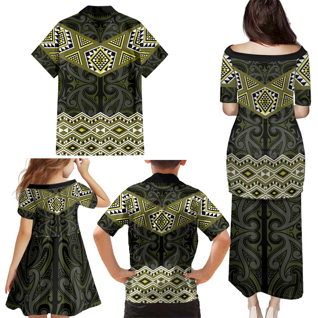 New Zealand Aotearoa Family Matching Puletasi and Hawaiian Shirt Yellow Taniko Art Maori Pattern LT05 - Polynesian Pride