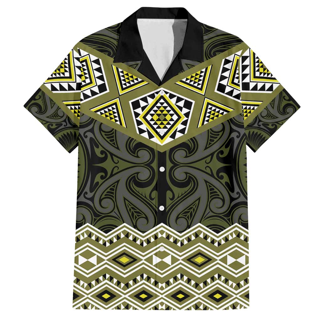New Zealand Aotearoa Family Matching Puletasi and Hawaiian Shirt Yellow Taniko Art Maori Pattern LT05 Dad's Shirt - Short Sleeve Yellow - Polynesian Pride