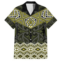 New Zealand Aotearoa Family Matching Puletasi and Hawaiian Shirt Yellow Taniko Art Maori Pattern LT05 Dad's Shirt - Short Sleeve Yellow - Polynesian Pride