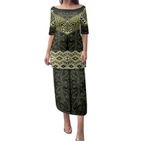 New Zealand Aotearoa Family Matching Puletasi and Hawaiian Shirt Yellow Taniko Art Maori Pattern LT05 Mom's Dress Yellow - Polynesian Pride
