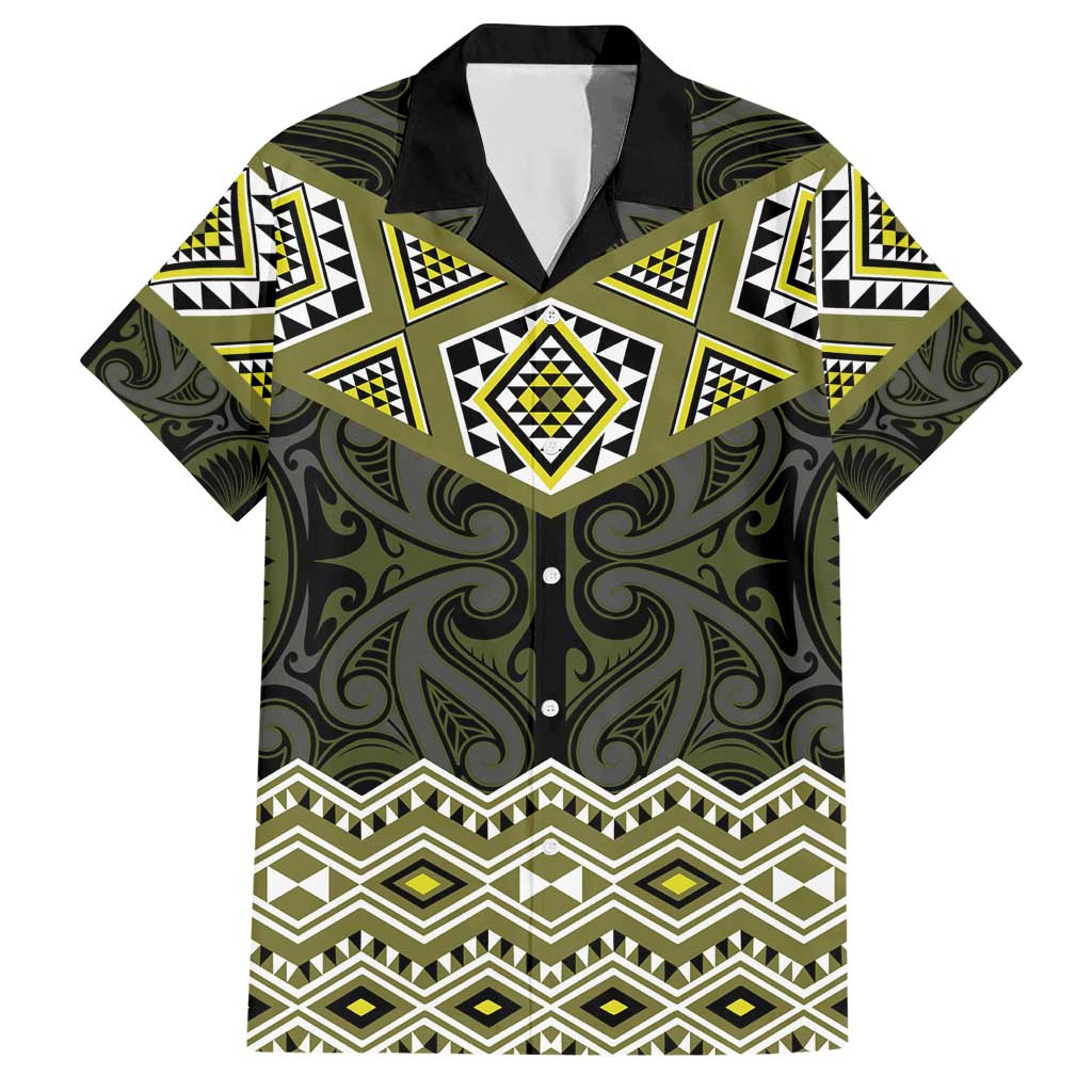New Zealand Aotearoa Family Matching Short Sleeve Bodycon Dress and Hawaiian Shirt Yellow Taniko Art Maori Pattern LT05 Dad's Shirt - Short Sleeve Yellow - Polynesian Pride