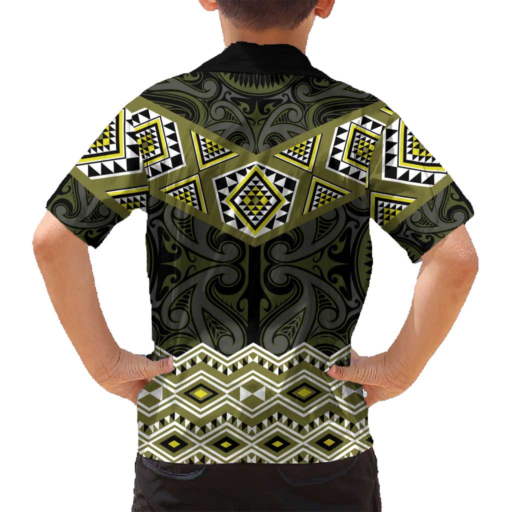 New Zealand Aotearoa Family Matching Summer Maxi Dress and Hawaiian Shirt Yellow Taniko Art Maori Pattern LT05 - Polynesian Pride