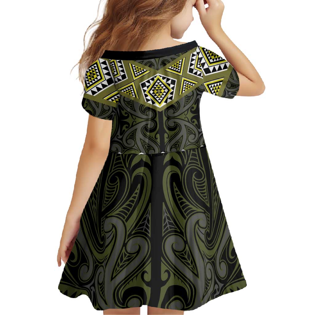 New Zealand Aotearoa Family Matching Summer Maxi Dress and Hawaiian Shirt Yellow Taniko Art Maori Pattern LT05 - Polynesian Pride