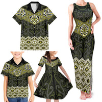 New Zealand Aotearoa Family Matching Tank Maxi Dress and Hawaiian Shirt Yellow Taniko Art Maori Pattern LT05 - Polynesian Pride