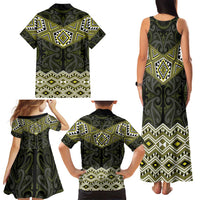 New Zealand Aotearoa Family Matching Tank Maxi Dress and Hawaiian Shirt Yellow Taniko Art Maori Pattern LT05 - Polynesian Pride