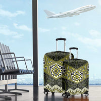 New Zealand Aotearoa Luggage Cover Yellow Taniko Art Maori Pattern