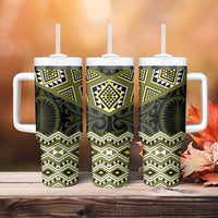 New Zealand Aotearoa Tumbler With Handle Yellow Taniko Art Maori Pattern LT05 - Polynesian Pride