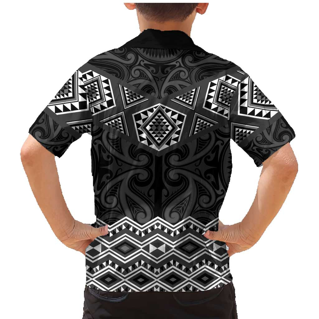 New Zealand Aotearoa Family Matching Mermaid Dress and Hawaiian Shirt Black Taniko Art Maori Pattern LT05 - Polynesian Pride
