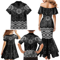 New Zealand Aotearoa Family Matching Mermaid Dress and Hawaiian Shirt Black Taniko Art Maori Pattern LT05 - Polynesian Pride