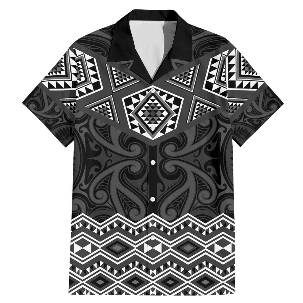 New Zealand Aotearoa Family Matching Mermaid Dress and Hawaiian Shirt Black Taniko Art Maori Pattern LT05 Dad's Shirt - Short Sleeve Black - Polynesian Pride