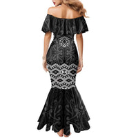 New Zealand Aotearoa Family Matching Mermaid Dress and Hawaiian Shirt Black Taniko Art Maori Pattern LT05 - Polynesian Pride