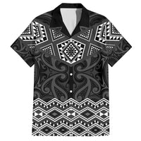 New Zealand Aotearoa Family Matching Off Shoulder Maxi Dress and Hawaiian Shirt Black Taniko Art Maori Pattern LT05 Dad's Shirt - Short Sleeve Black - Polynesian Pride