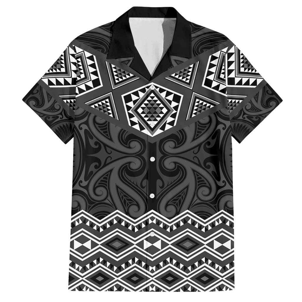 New Zealand Aotearoa Family Matching Off Shoulder Short Dress and Hawaiian Shirt Black Taniko Art Maori Pattern LT05 Dad's Shirt - Short Sleeve Black - Polynesian Pride
