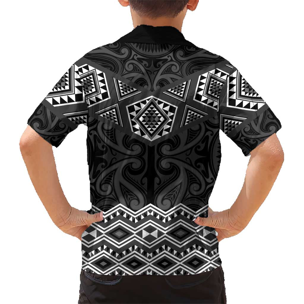 New Zealand Aotearoa Family Matching Short Sleeve Bodycon Dress and Hawaiian Shirt Black Taniko Art Maori Pattern LT05 - Polynesian Pride