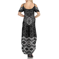 New Zealand Aotearoa Family Matching Summer Maxi Dress and Hawaiian Shirt Black Taniko Art Maori Pattern LT05 - Polynesian Pride