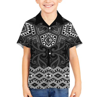 New Zealand Aotearoa Family Matching Summer Maxi Dress and Hawaiian Shirt Black Taniko Art Maori Pattern LT05 Son's Shirt Black - Polynesian Pride