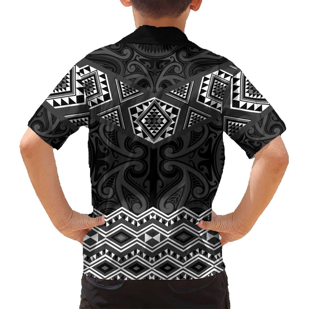 New Zealand Aotearoa Family Matching Tank Maxi Dress and Hawaiian Shirt Black Taniko Art Maori Pattern LT05 - Polynesian Pride