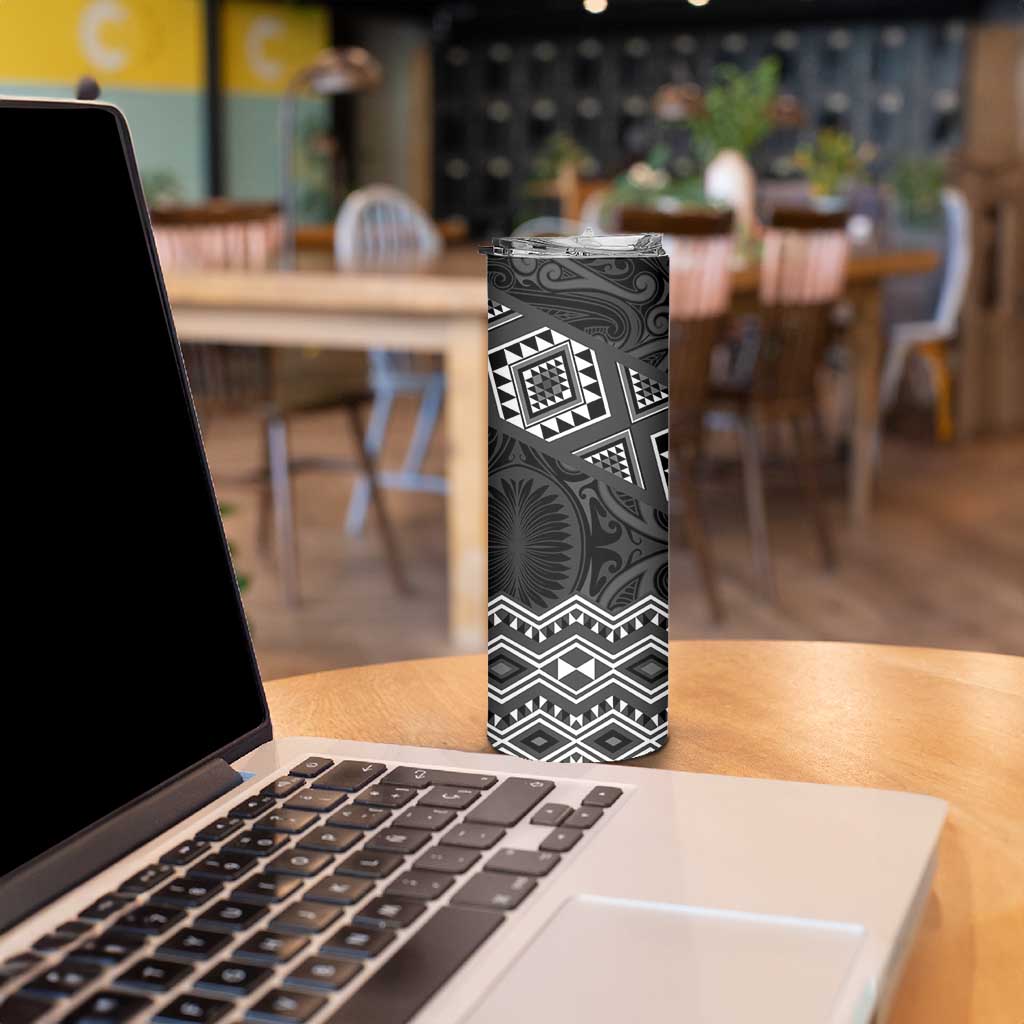 New Zealand Aotearoa Skinny Tumbler Black Taniko Art Maori Pattern