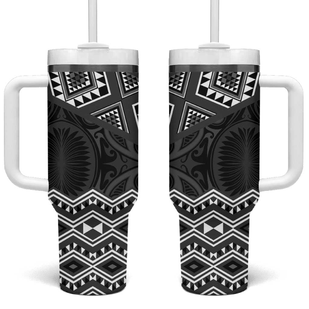 New Zealand Aotearoa Tumbler With Handle Black Taniko Art Maori Pattern