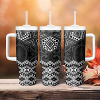 New Zealand Aotearoa Tumbler With Handle Black Taniko Art Maori Pattern