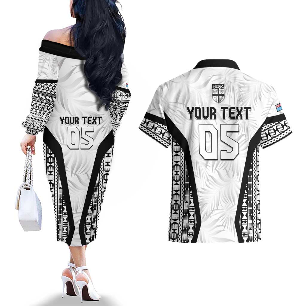 Custom Fiji 2026 Rugby Couples Matching Off The Shoulder Long Sleeve Dress and Hawaiian Shirt Fijian Tapa Pattern LT05 - Polynesian Pride