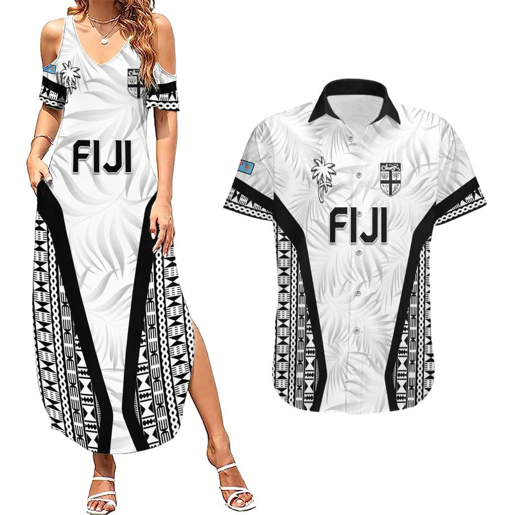 Custom Fiji 2026 Rugby Couples Matching Summer Maxi Dress and Hawaiian Shirt Fijian Tapa Pattern LT05 White - Polynesian Pride