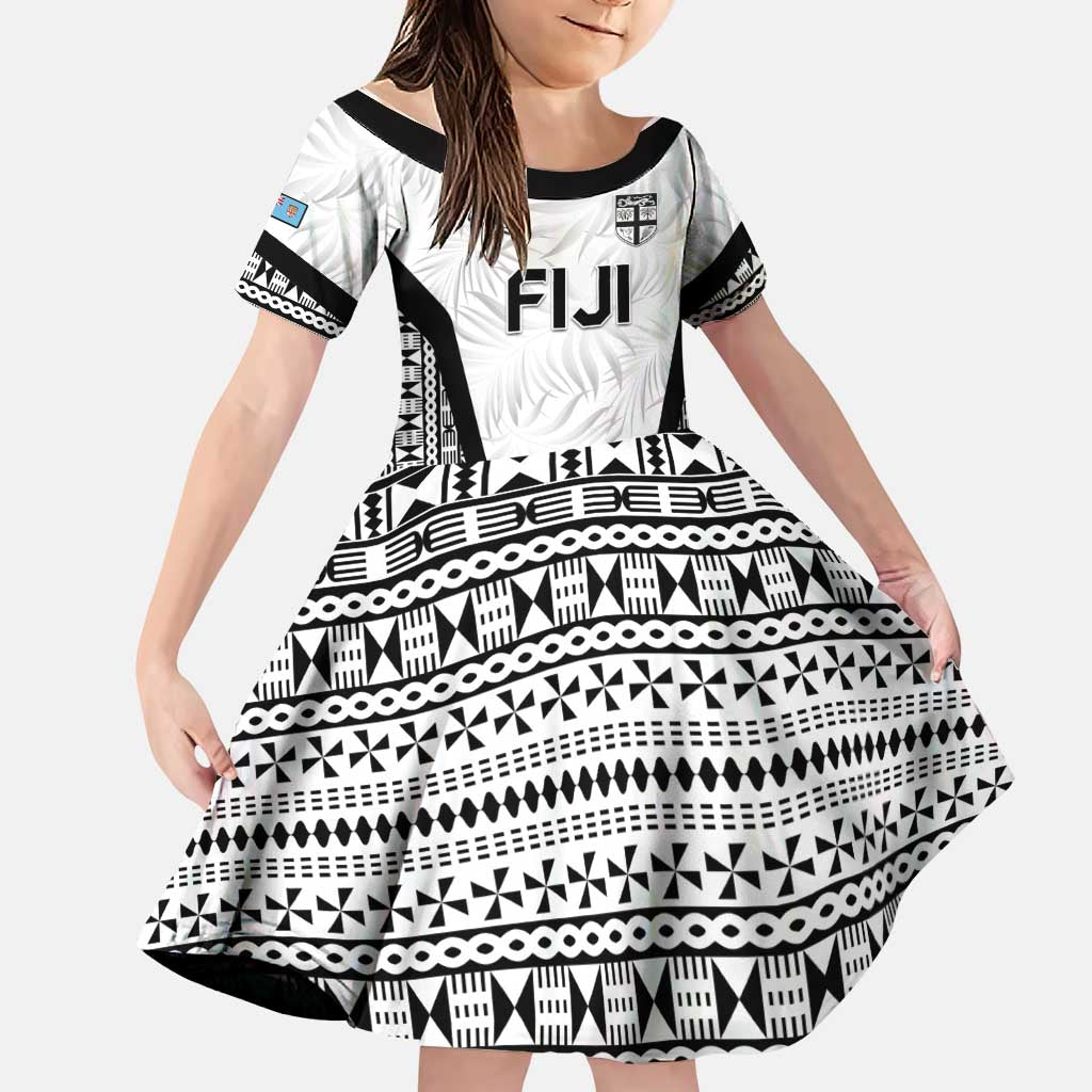 Custom Fiji 2026 Rugby Family Matching Long Sleeve Bodycon Dress and Hawaiian Shirt Fijian Tapa Pattern LT05 Daughter's Dress White - Polynesian Pride