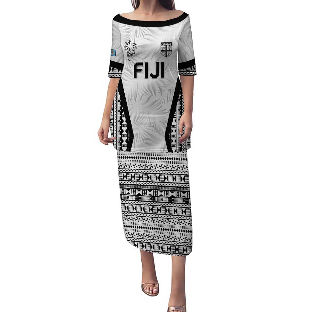 Custom Fiji 2026 Rugby Family Matching Puletasi and Hawaiian Shirt Fijian Tapa Pattern LT05 Mom's Dress White - Polynesian Pride