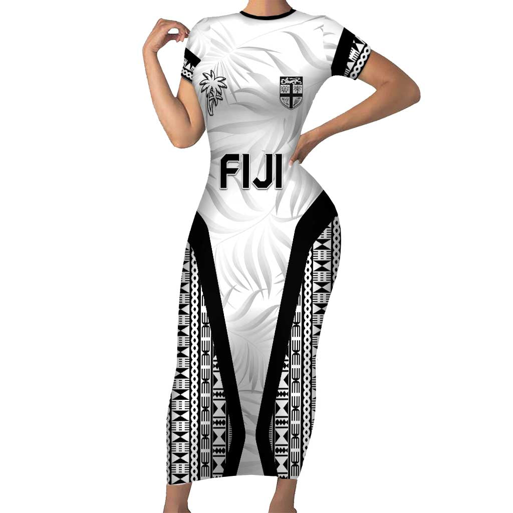 Custom Fiji 2026 Rugby Family Matching Short Sleeve Bodycon Dress and Hawaiian Shirt Fijian Tapa Pattern LT05 Mom's Dress White - Polynesian Pride