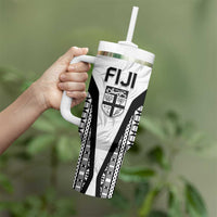 Custom Fiji 2026 Rugby Tumbler With Handle Fijian Tapa Pattern