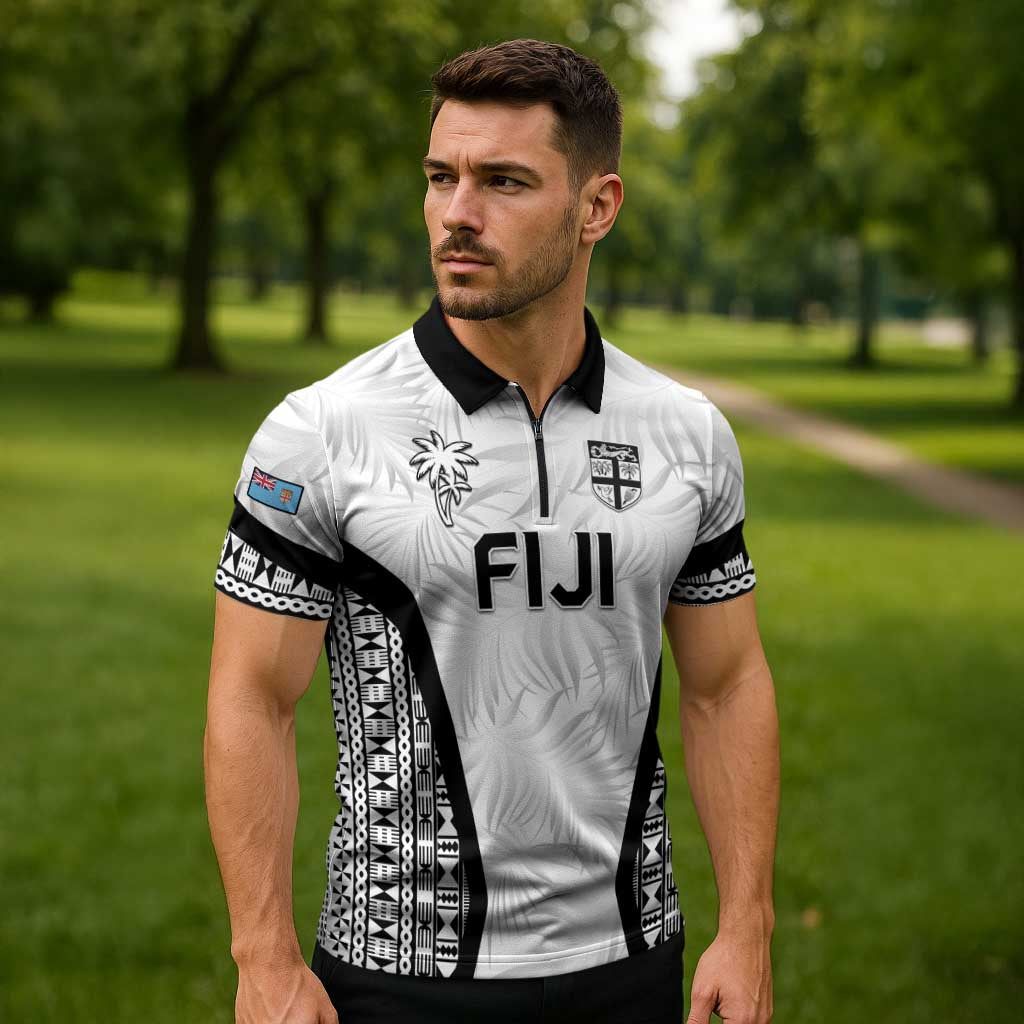 Custom Fiji 2026 Rugby Zipper Polo Shirt Fijian Tapa Pattern