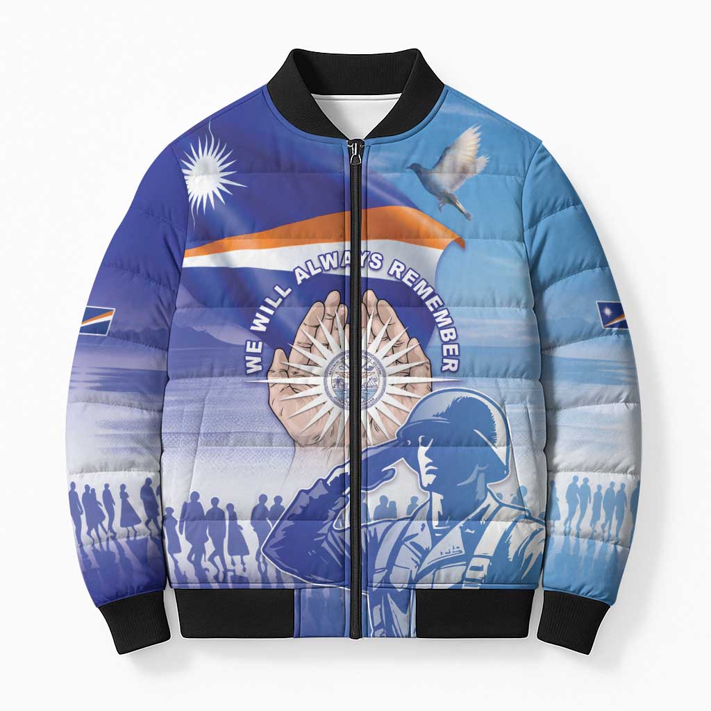 Personalised Marshall Islands Remembrance Day Bomber Puffer Jacket We Will Always Remember