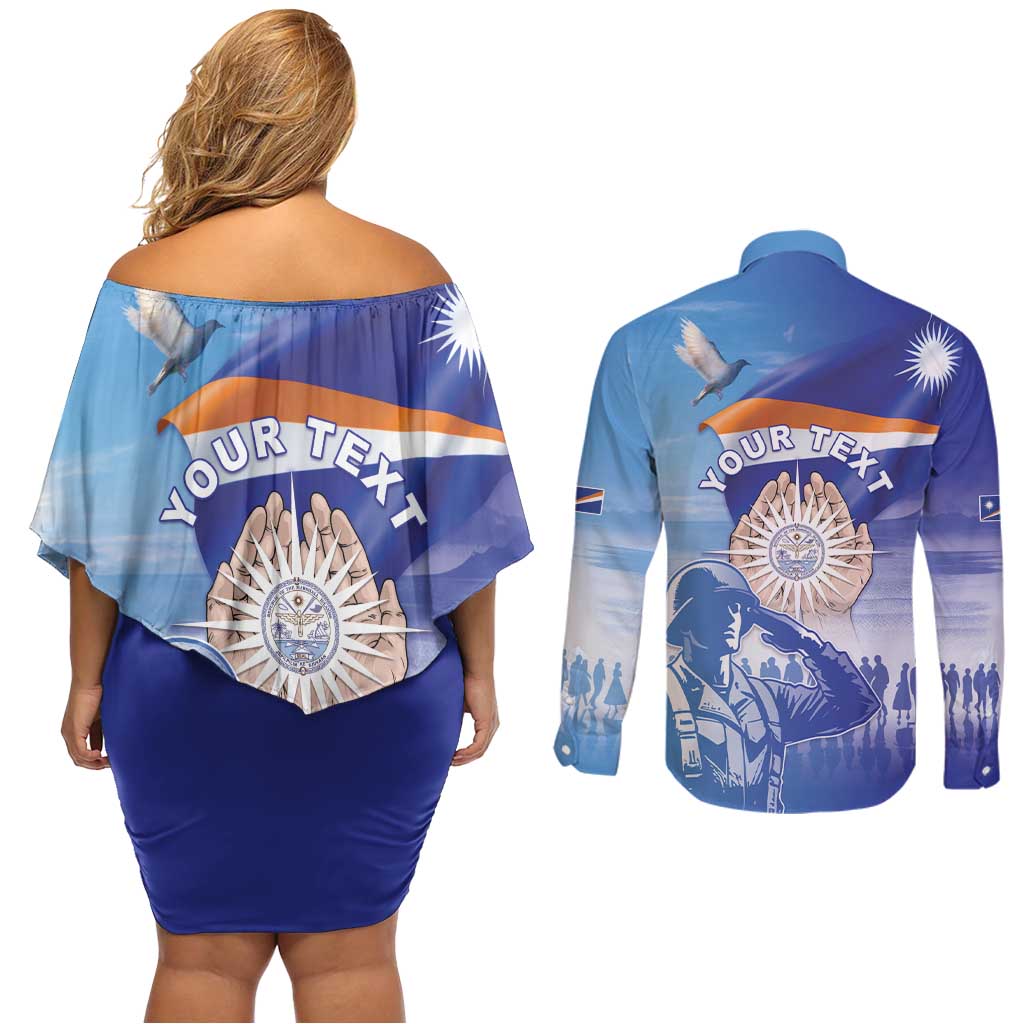 Personalised Marshall Islands Remembrance Day Couples Matching Off Shoulder Short Dress and Long Sleeve Button Shirt We Will Always Remember