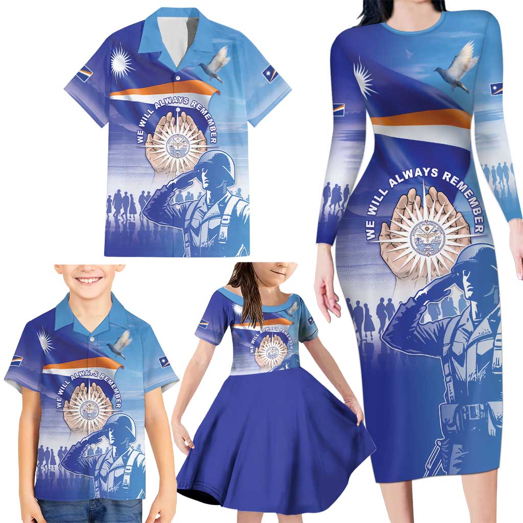 Personalised Marshall Islands Remembrance Day Family Matching Long Sleeve Bodycon Dress and Hawaiian Shirt We Will Always Remember LT05 - Polynesian Pride