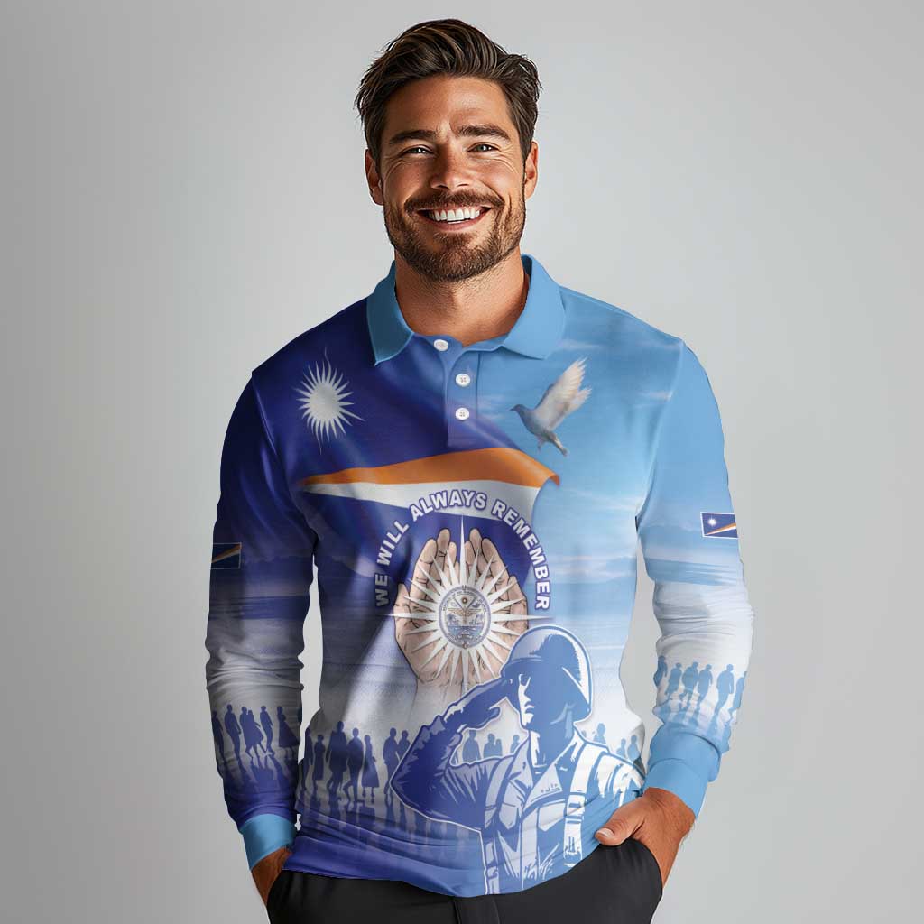 Personalised Marshall Islands Remembrance Day Long Sleeve Polo Shirt We Will Always Remember