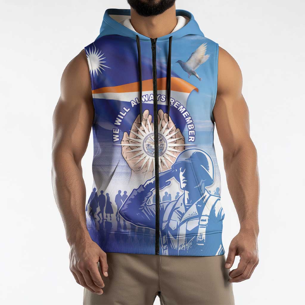 Personalised Marshall Islands Remembrance Day Sleeveless Zip Hoodie We Will Always Remember