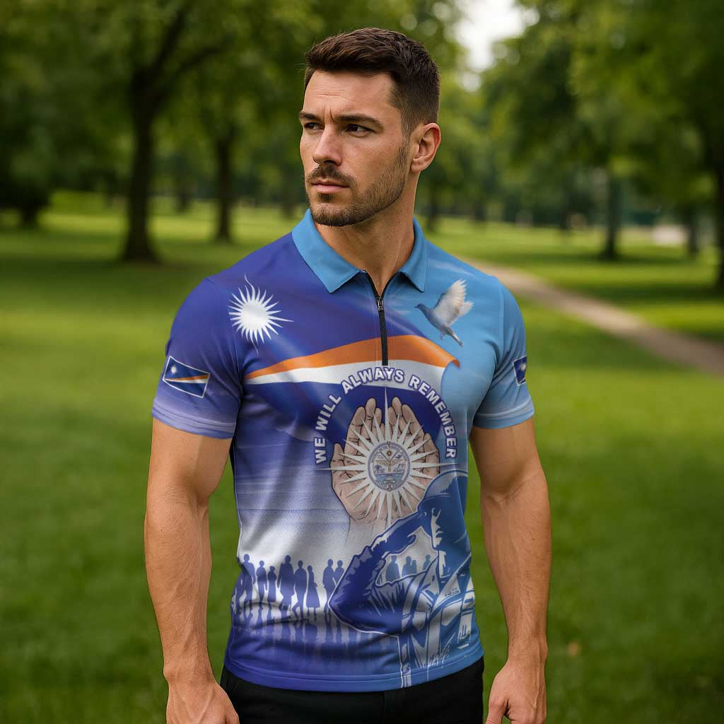Personalised Marshall Islands Remembrance Day Zipper Polo Shirt We Will Always Remember