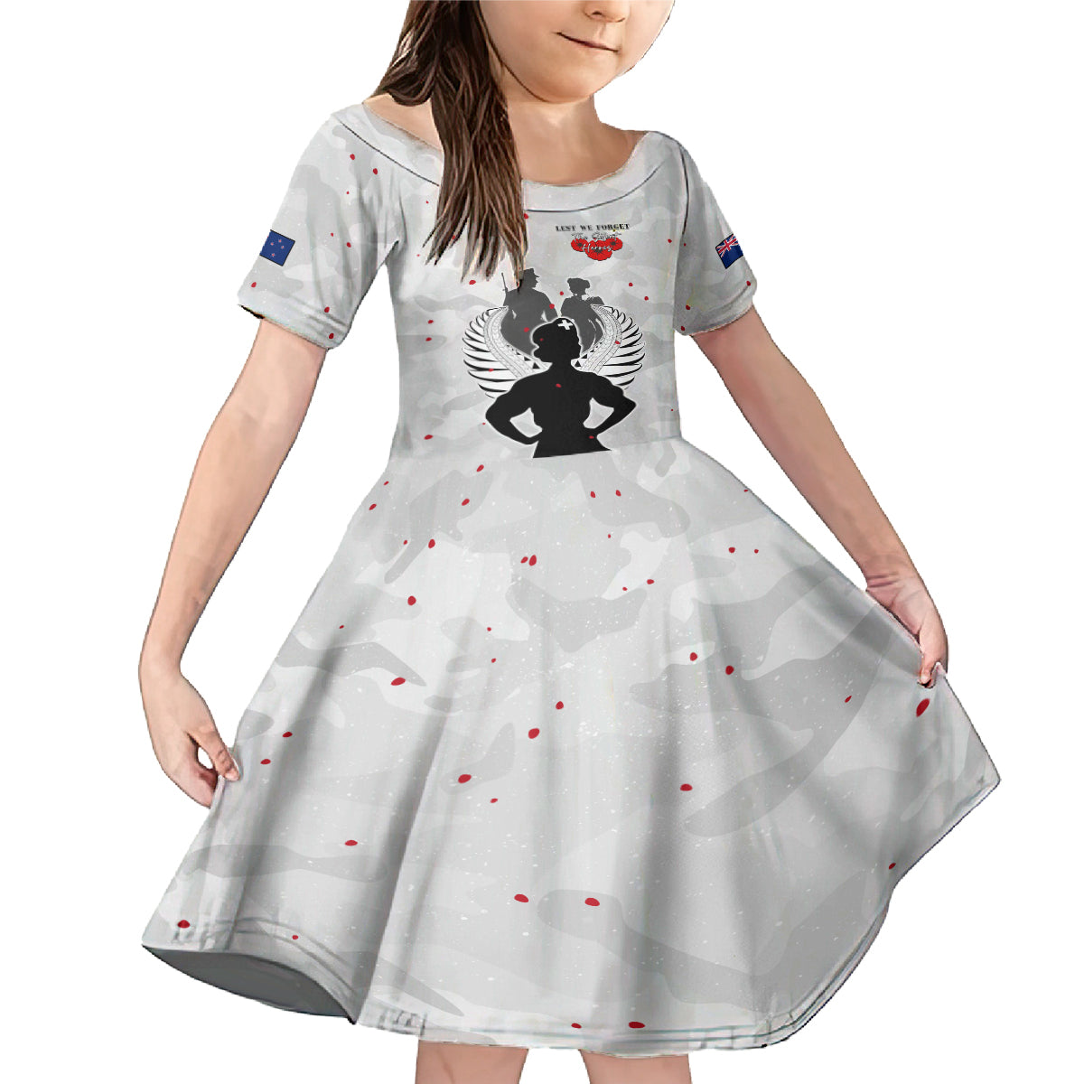 New Zealand ANZAC Day Family Matching Mermaid Dress and Hawaiian Shirt For The Nurse Lest We Forget LT05 Daughter's Dress White - Polynesian Pride