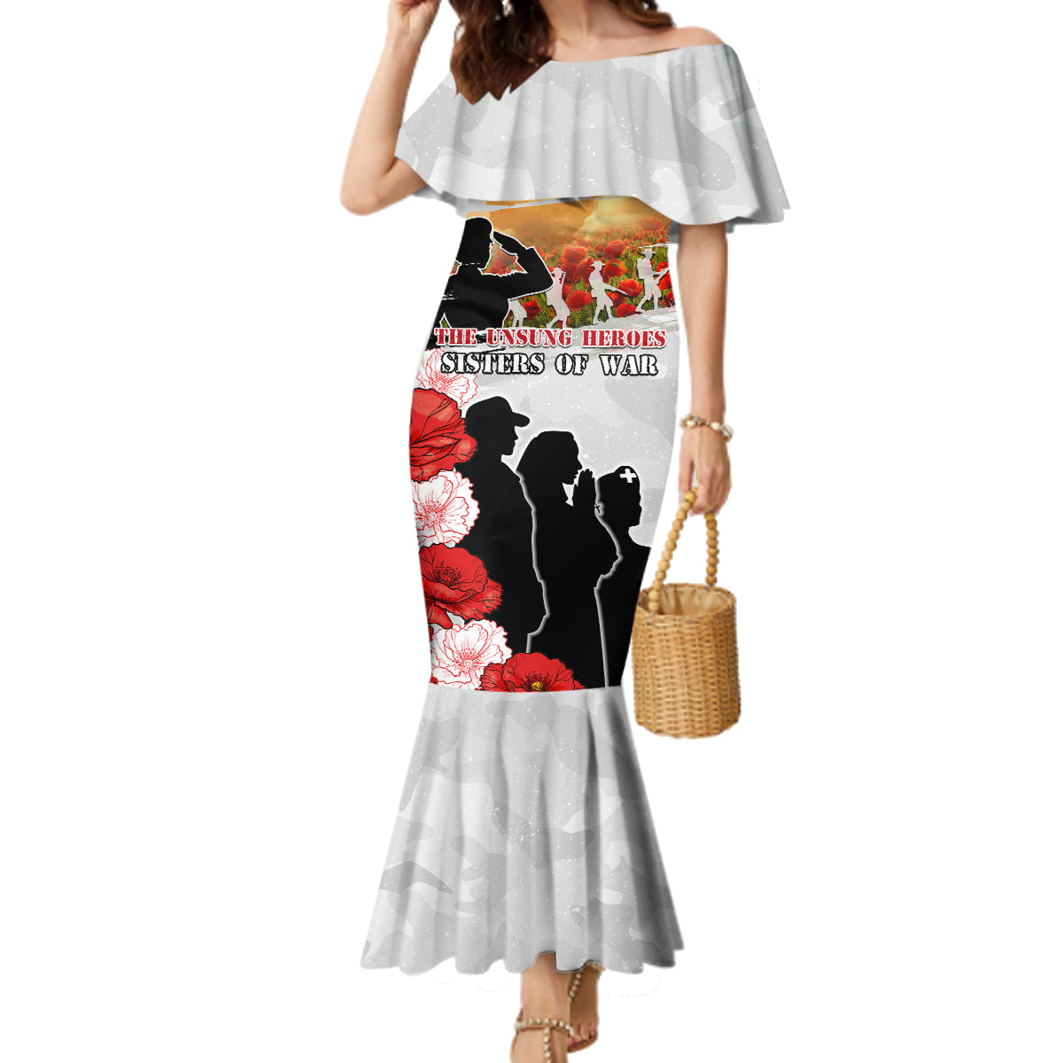 New Zealand ANZAC Day Family Matching Mermaid Dress and Hawaiian Shirt The Unsung Heroes Sisters of War LT05 Mom's Dress White - Polynesian Pride