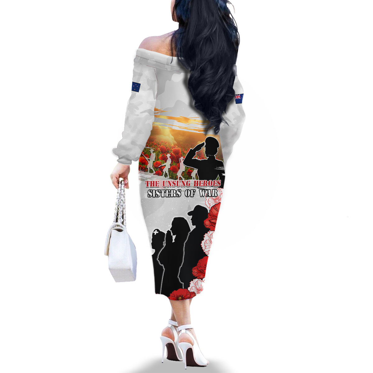 New Zealand ANZAC Day Family Matching Off The Shoulder Long Sleeve Dress and Hawaiian Shirt The Unsung Heroes Sisters of War LT05 - Polynesian Pride