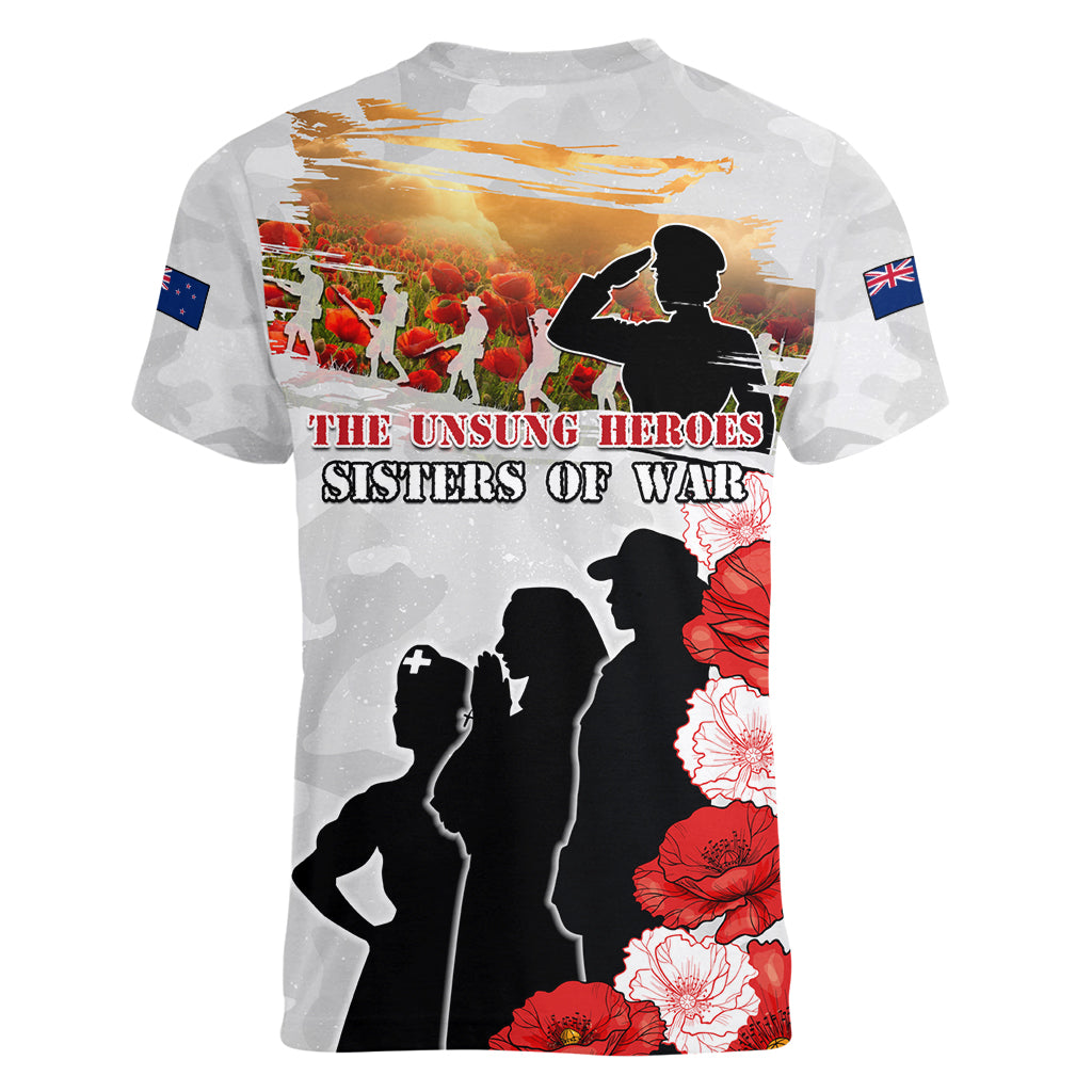 New Zealand ANZAC Day Women V Neck T Shirt The Unsung Heroes Sisters of War LT05 - Polynesian Pride