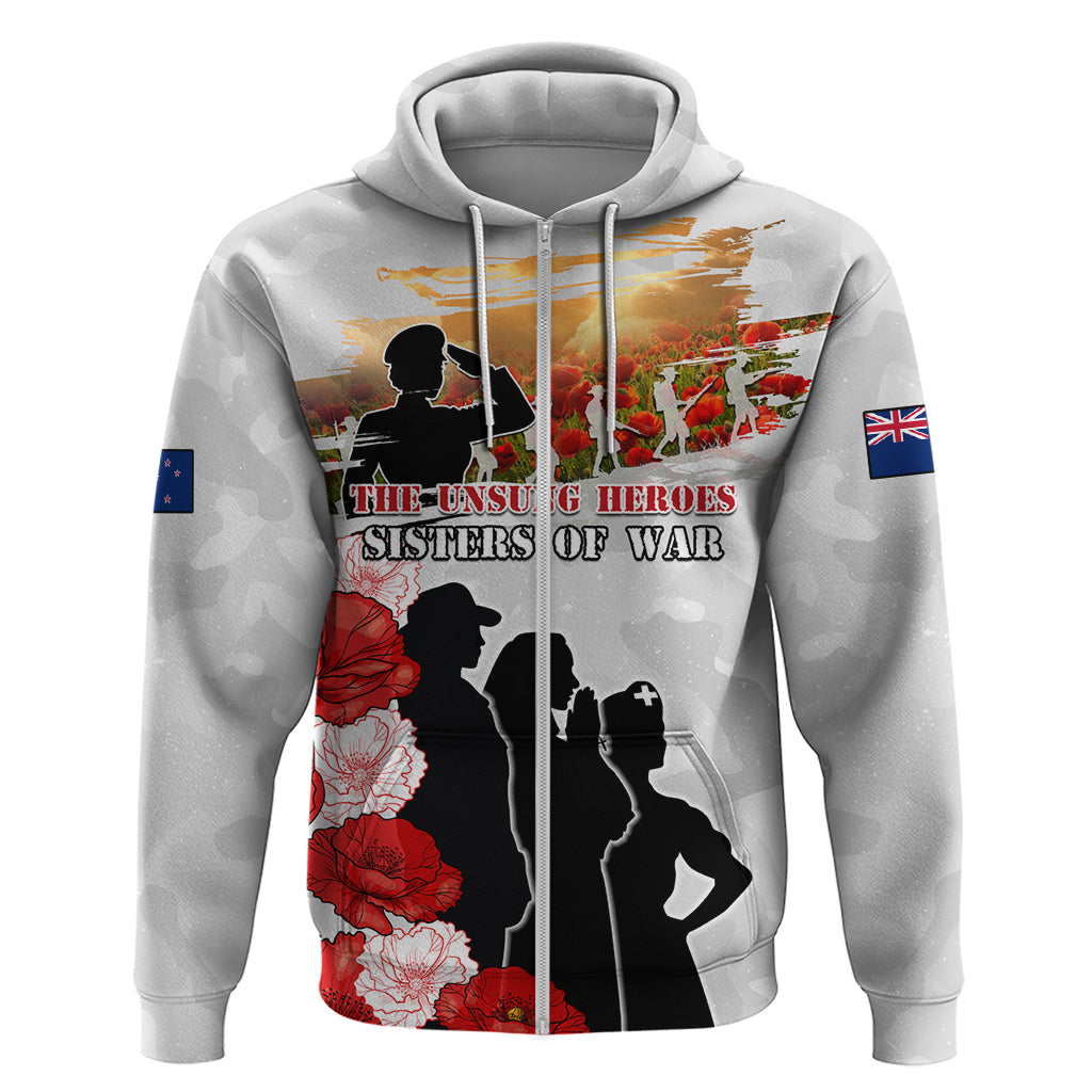 New Zealand ANZAC Day Zip Hoodie The Unsung Heroes Sisters of War LT05 Zip Hoodie White - Polynesian Pride