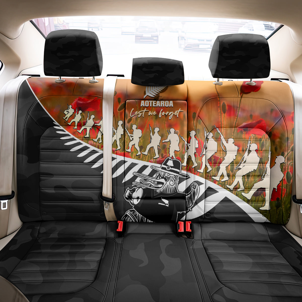 New Zealand ANZAC Rugby Back Car Seat Cover Soldier Fern With Kiwi Bird LT05 - Polynesian Pride