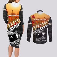 New Zealand ANZAC Rugby Couples Matching Long Sleeve Bodycon Dress and Long Sleeve Button Shirt Soldier Fern With Kiwi Bird LT05 - Polynesian Pride
