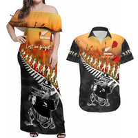 New Zealand ANZAC Rugby Couples Matching Off Shoulder Maxi Dress and Hawaiian Shirt Soldier Fern With Kiwi Bird LT05 Black - Polynesian Pride