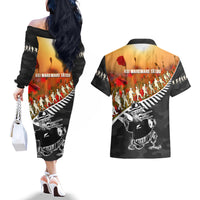 New Zealand ANZAC Rugby Couples Matching Off The Shoulder Long Sleeve Dress and Hawaiian Shirt Soldier Fern With Kiwi Bird LT05 - Polynesian Pride
