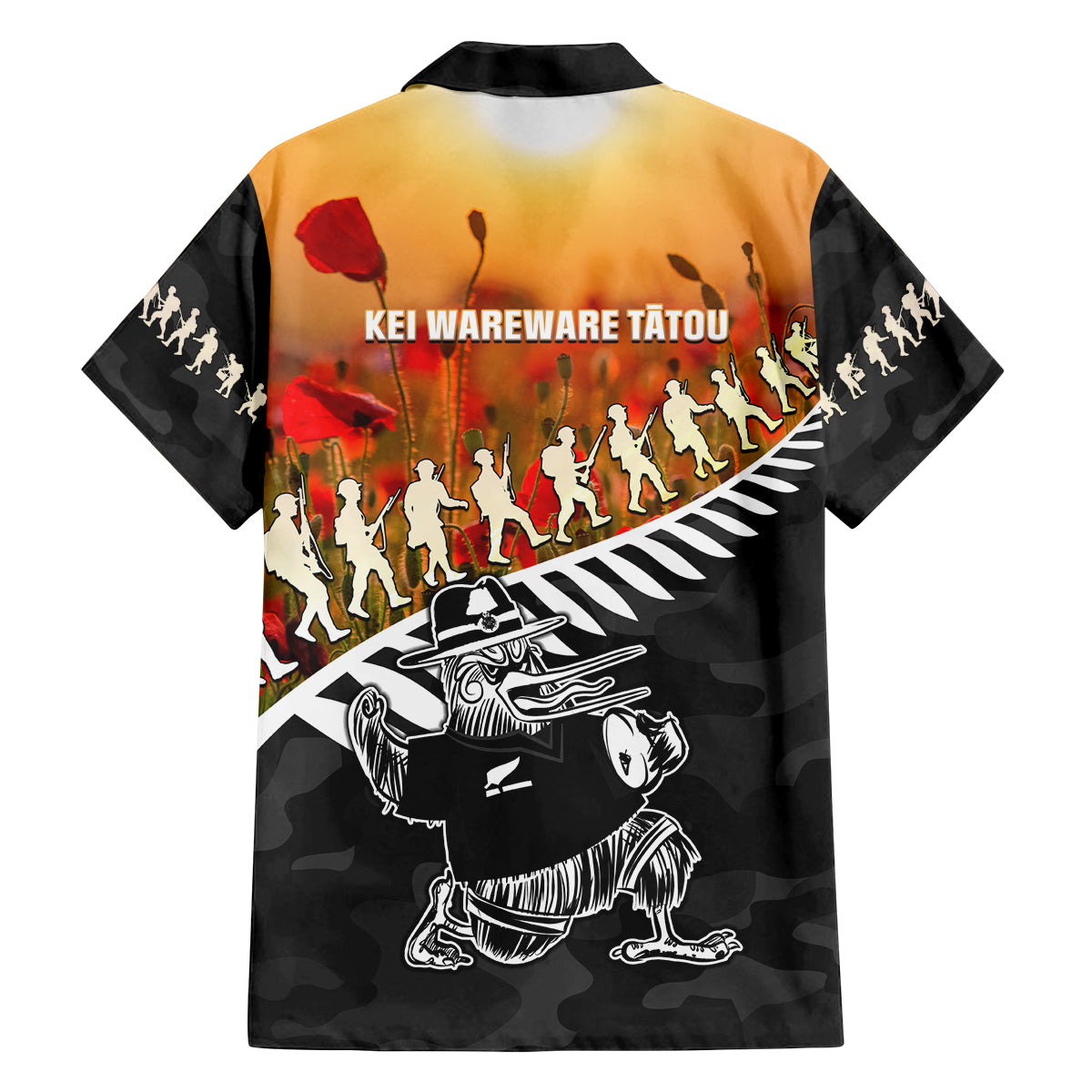 New Zealand ANZAC Rugby Family Matching Off Shoulder Maxi Dress and Hawaiian Shirt Soldier Fern With Kiwi Bird LT05 - Polynesian Pride
